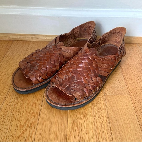 Brand X Huaraches Hand Woven Brown Leather Open Toe Slip On Sandals Women’s 10 - Picture 2 of 11